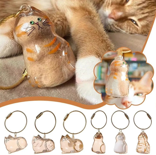 Cat Fur Memorial Charm Resin Keepsake Capsule for Pet Hair Portable Keychain Pendant for Hair Rainbow Bridge Pendant