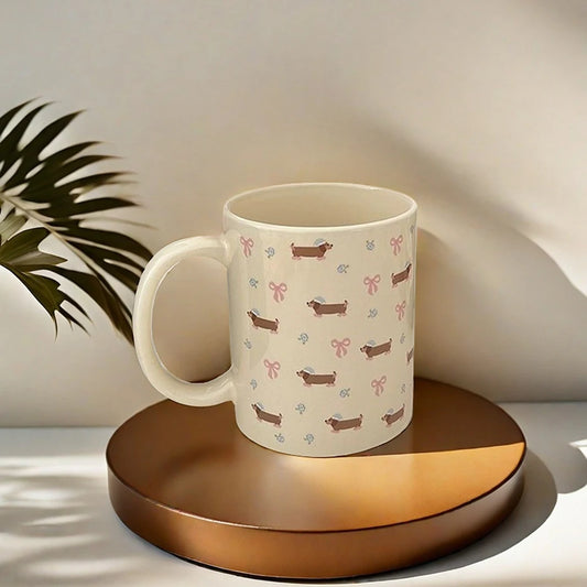 Ins-Style Cute Trendy Dachshund Puppy Mug Dog Pattern Ceramic Water Cup For Coffee Tea Present For Lovers Friends Souvenirs
