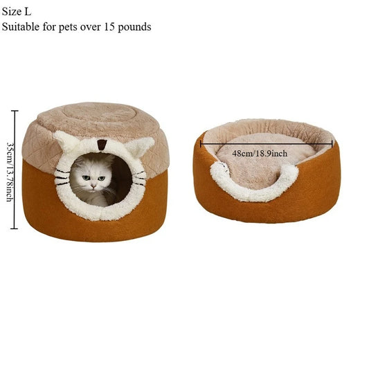 1PC Stool-Shaped Cute Pet Bed for Cats Dogs, Enclosed Warm Sleeping Nest with Security, All-Season Universal Cozy Pet Bed