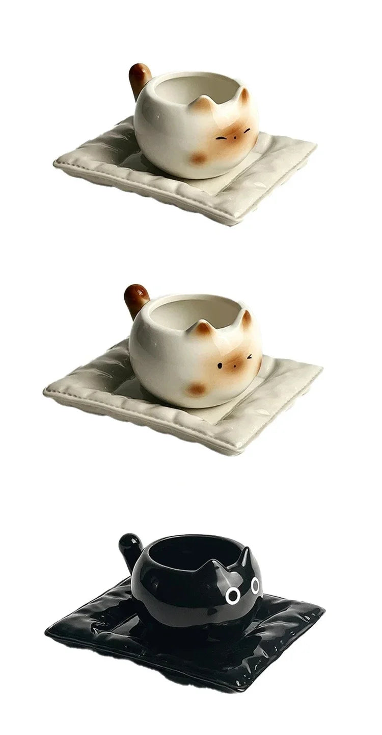 Tasse en céramique Chat Siamois — Tasse à café de dessin animé sous glaçure avec plateau