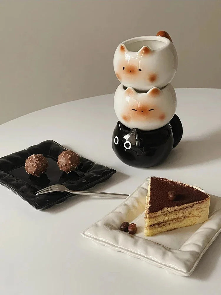 Tasse en céramique Chat Siamois — Tasse à café de dessin animé sous glaçure avec plateau