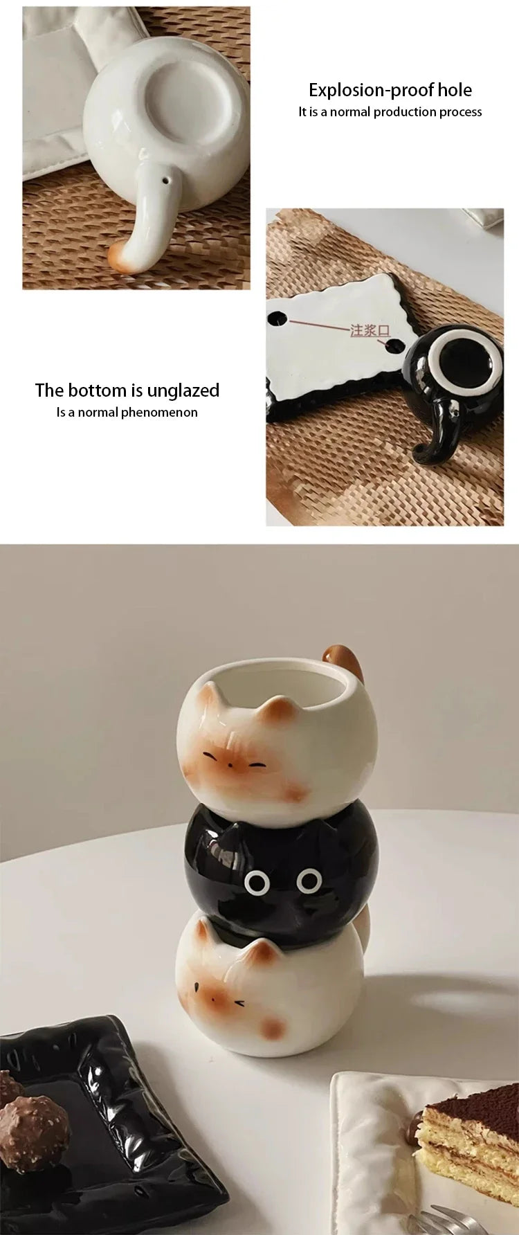 Tasse en céramique Chat Siamois — Tasse à café de dessin animé sous glaçure avec plateau