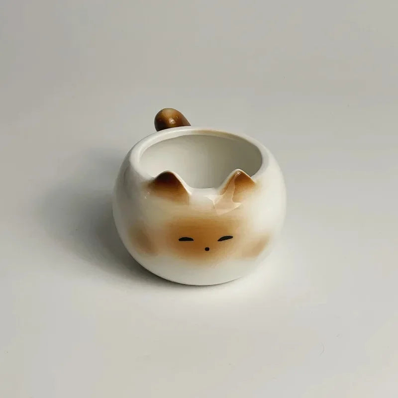 Tasse en céramique Chat Siamois — Tasse à café de dessin animé sous glaçure avec plateau
