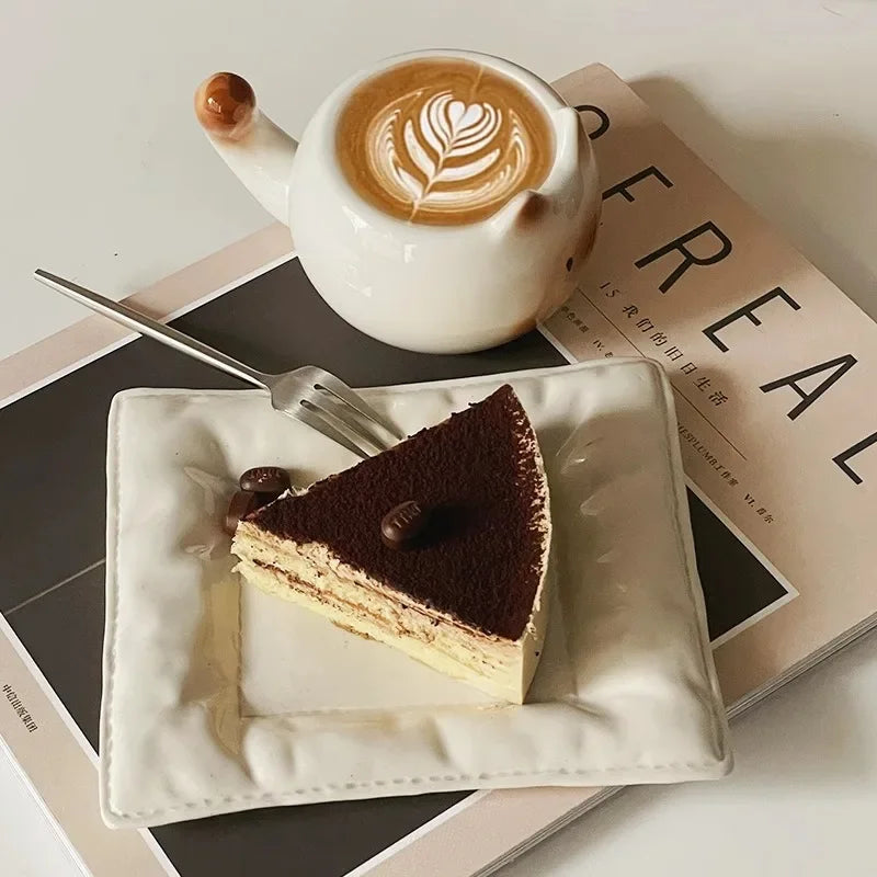 Tasse en céramique Chat Siamois — Tasse à café de dessin animé sous glaçure avec plateau