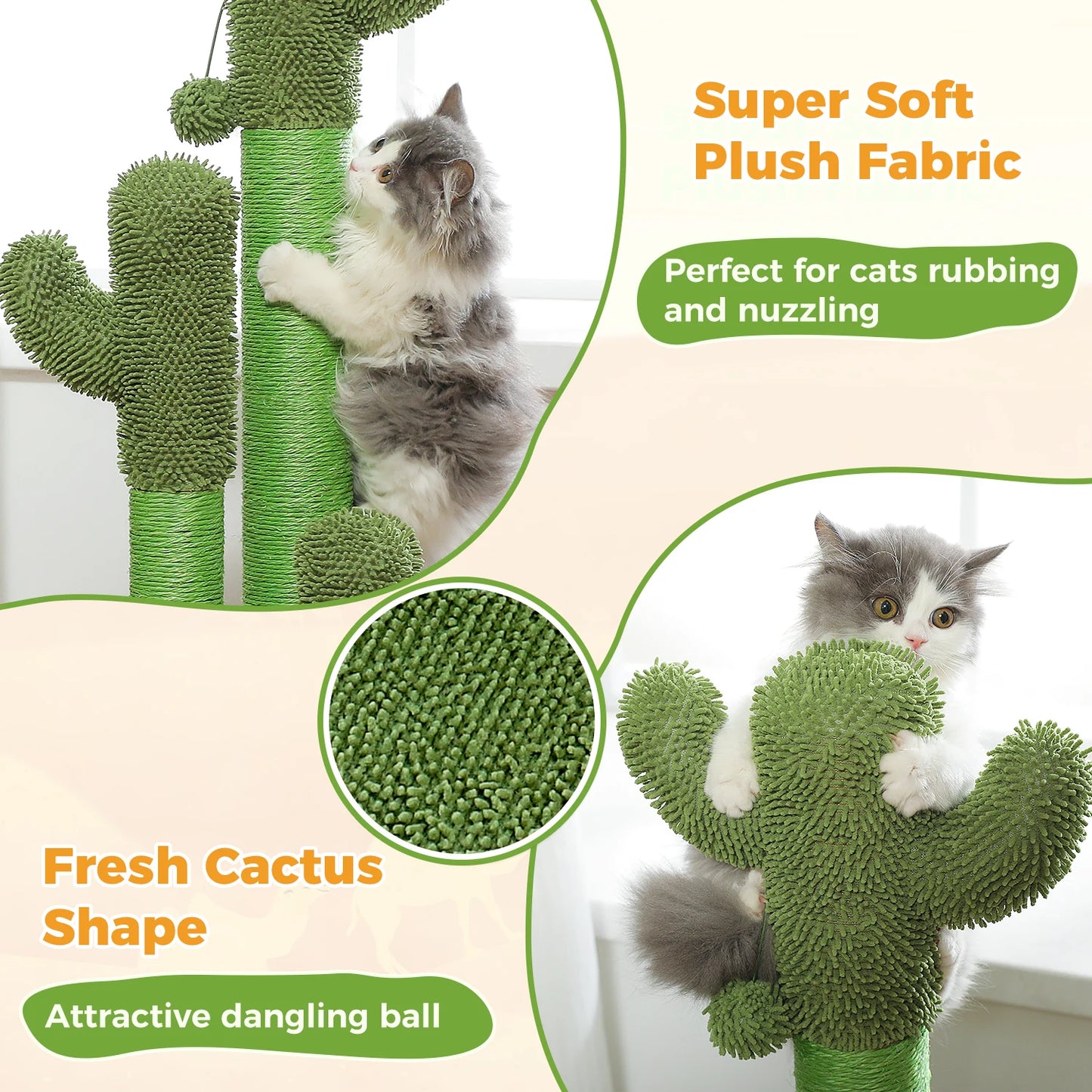 Arbre à chat cactus — Griffoir en sisal haut avec balle suspendue