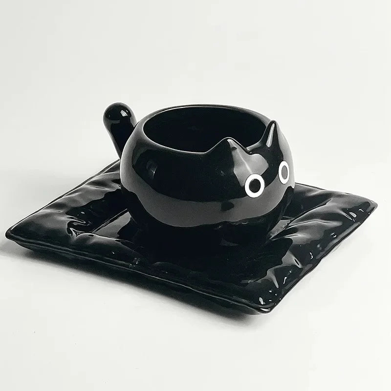 Tasse en céramique Chat Siamois — Tasse à café de dessin animé sous glaçure avec plateau