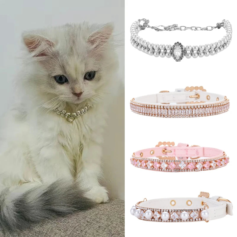 Collier de luxe pour chat et chiot, perles et strass, pour chats et petits chiens, race Ragdoll et Sphynx, accessoires pour animaux de compagnie