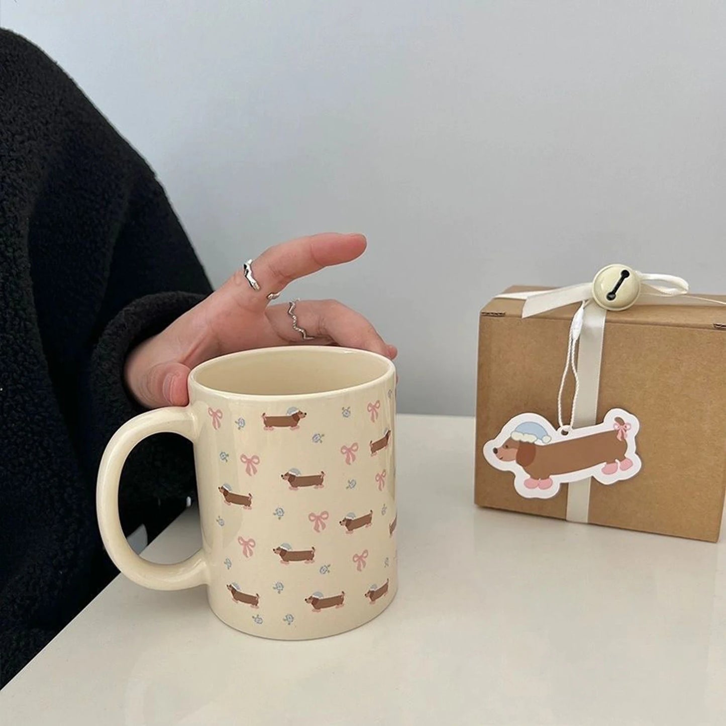 Mug en céramique Teckel — Tasse à café mignonne Chien Saucisse Cadeau pour les amoureux des chiens