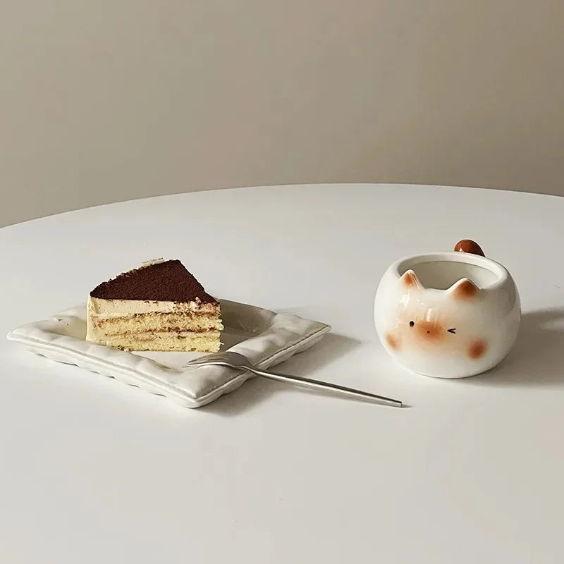 Tasse en céramique Chat Siamois — Tasse à café de dessin animé sous glaçure avec plateau