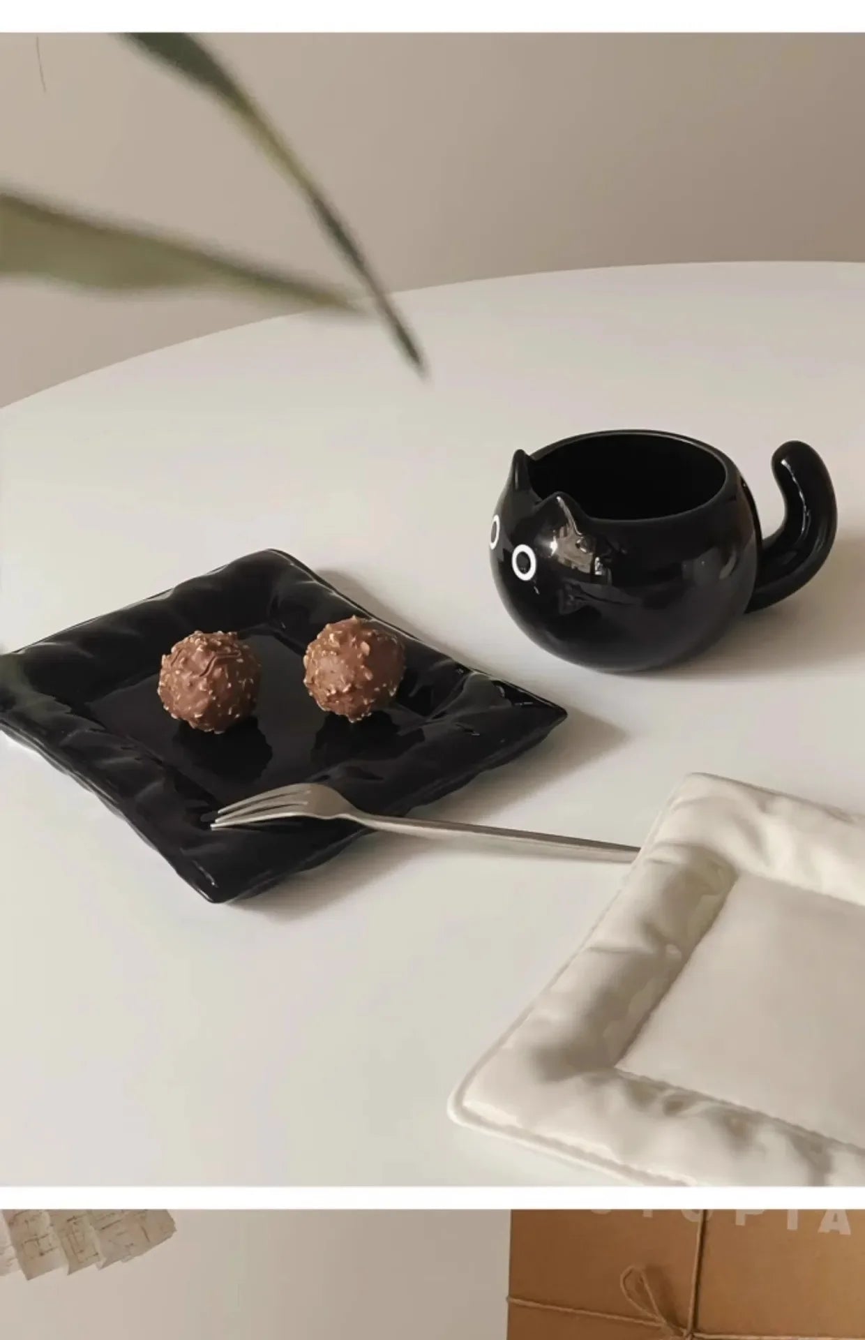 Tasse en céramique Chat Siamois — Tasse à café de dessin animé sous glaçure avec plateau