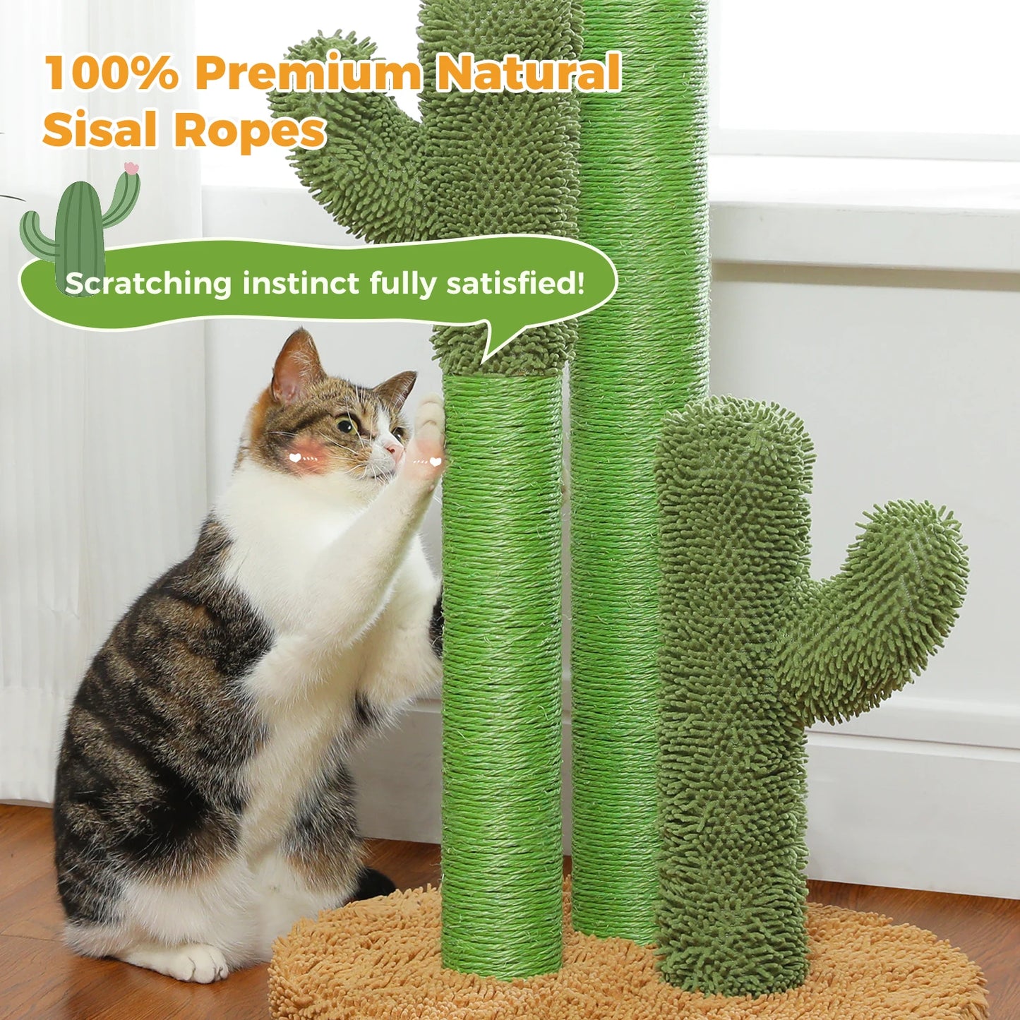 Arbre à chat cactus — Griffoir en sisal haut avec balle suspendue