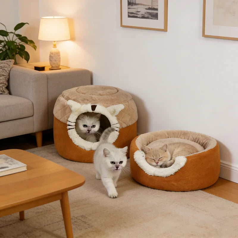 Niche pour animaux de compagnie en forme de tabouret — Panier douillet et chaud pour chats et chiens