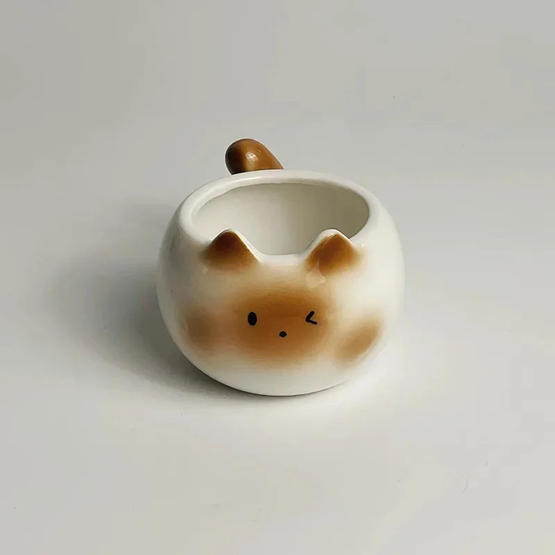 Tasse en céramique Chat Siamois — Tasse à café de dessin animé sous glaçure avec plateau