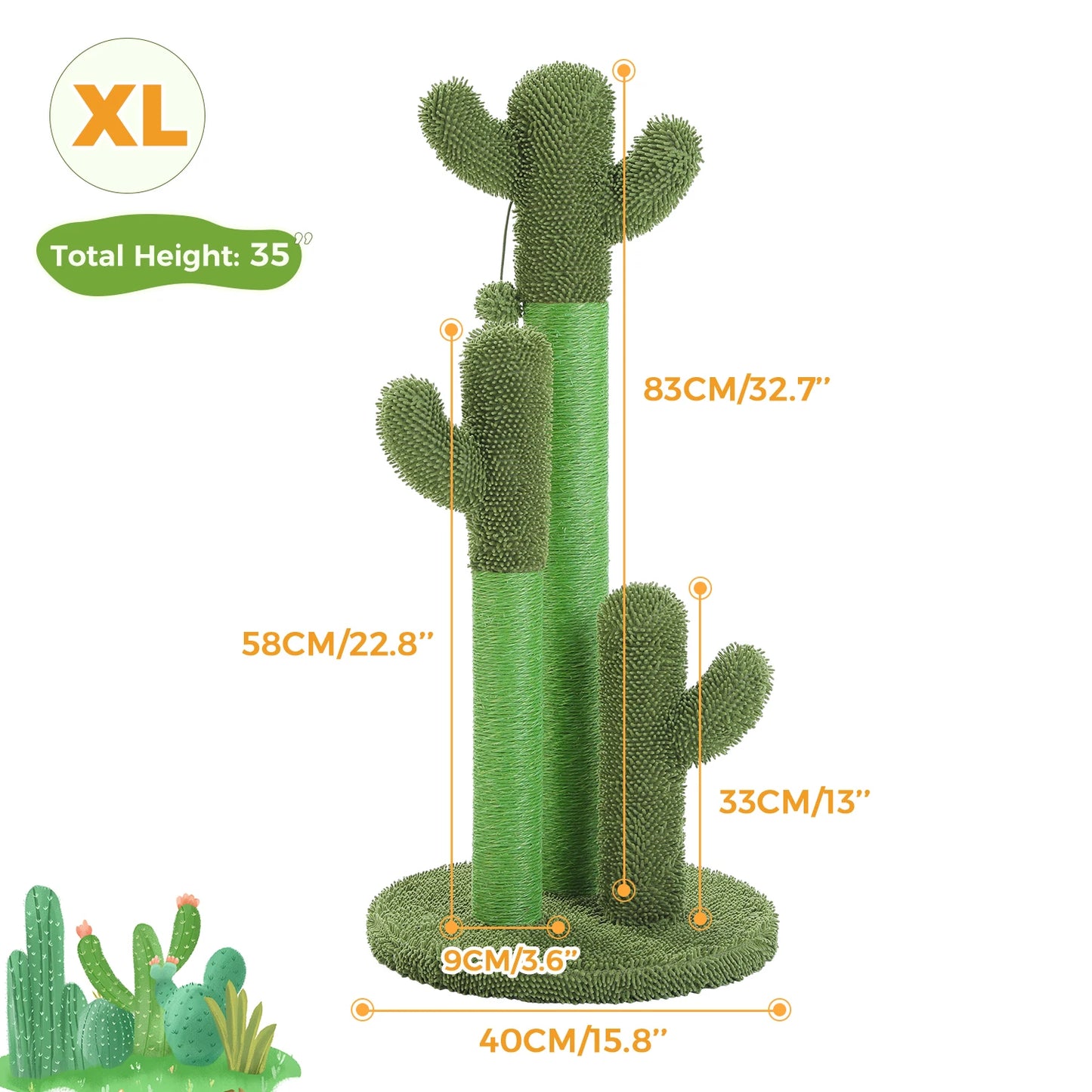 Arbre à chat cactus — Griffoir en sisal haut avec balle suspendue