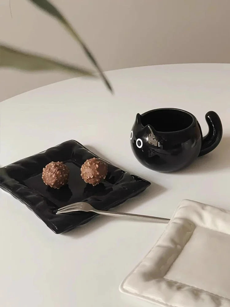 Tasse en céramique Chat Siamois — Tasse à café de dessin animé sous glaçure avec plateau