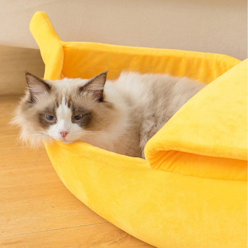 Lit Banane pour Chat – Panier Douillet en Peluche pour Chats et Petits Chiens