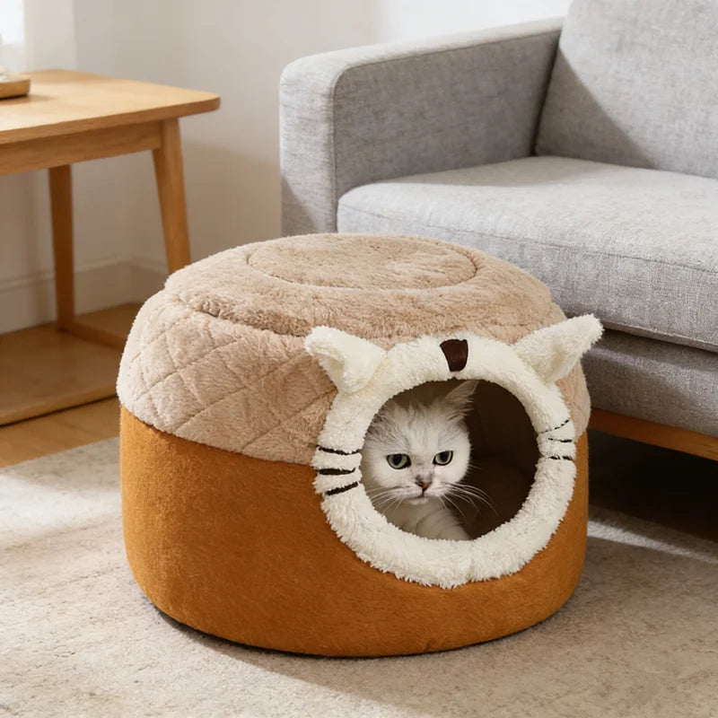 Niche pour animaux de compagnie en forme de tabouret — Panier douillet et chaud pour chats et chiens