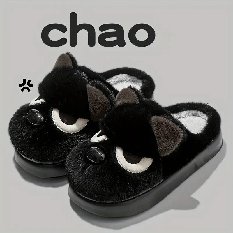 Chaussons douillets pour femmes motif chien en peluche — Chaussons d'intérieur doux et antidérapants