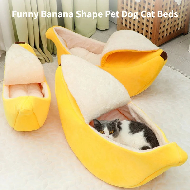 Lit Banane pour Chat – Panier Douillet en Peluche pour Chats et Petits Chiens