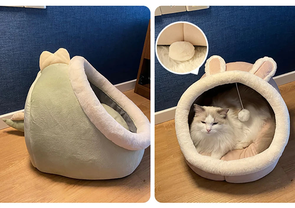 Lit pour chat à sommeil profond, lit pour animaux de compagnie en dessin animé, lit pour animaux de compagnie pliable, amovible et lavable, pour petit chien, tapis, sac, grotte, lit pour chats