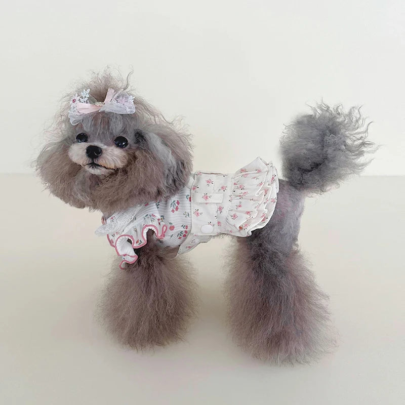 Robe chiot imprimé fleuri — Jupe d'été pour chiens petits et moyens
