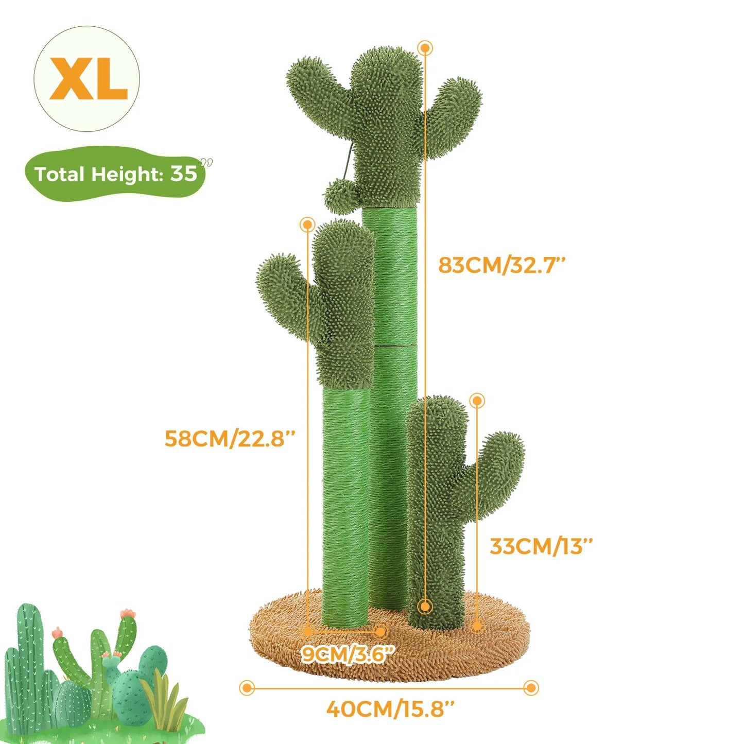 Arbre à chat cactus — Griffoir en sisal haut avec balle suspendue