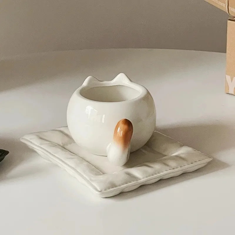 Tasse en céramique Chat Siamois — Tasse à café de dessin animé sous glaçure avec plateau